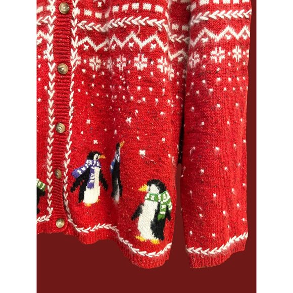 Vintage Marisa Christina Penguin Christmas Cardigan Knit Festive Holiday Sweater - Picture 2 of 6